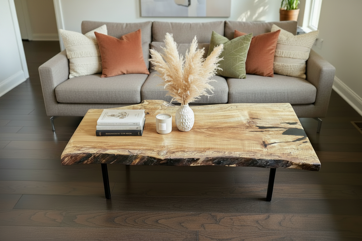 Live Edge Maple Coffee Table | Customizable Spalted Ambrosia Wood