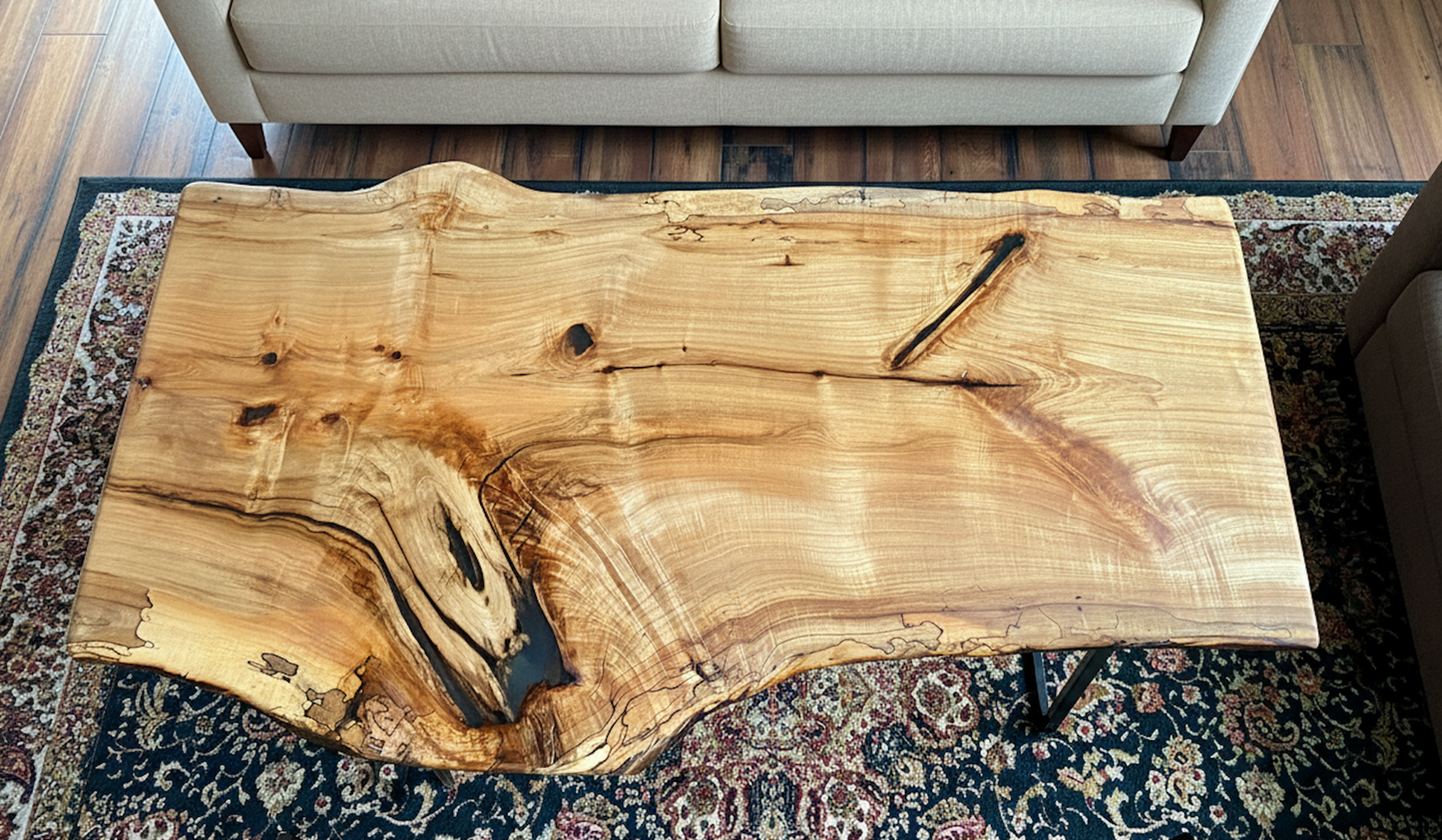 Live Edge Maple Coffee Table | Customizable Spalted Ambrosia Wood
