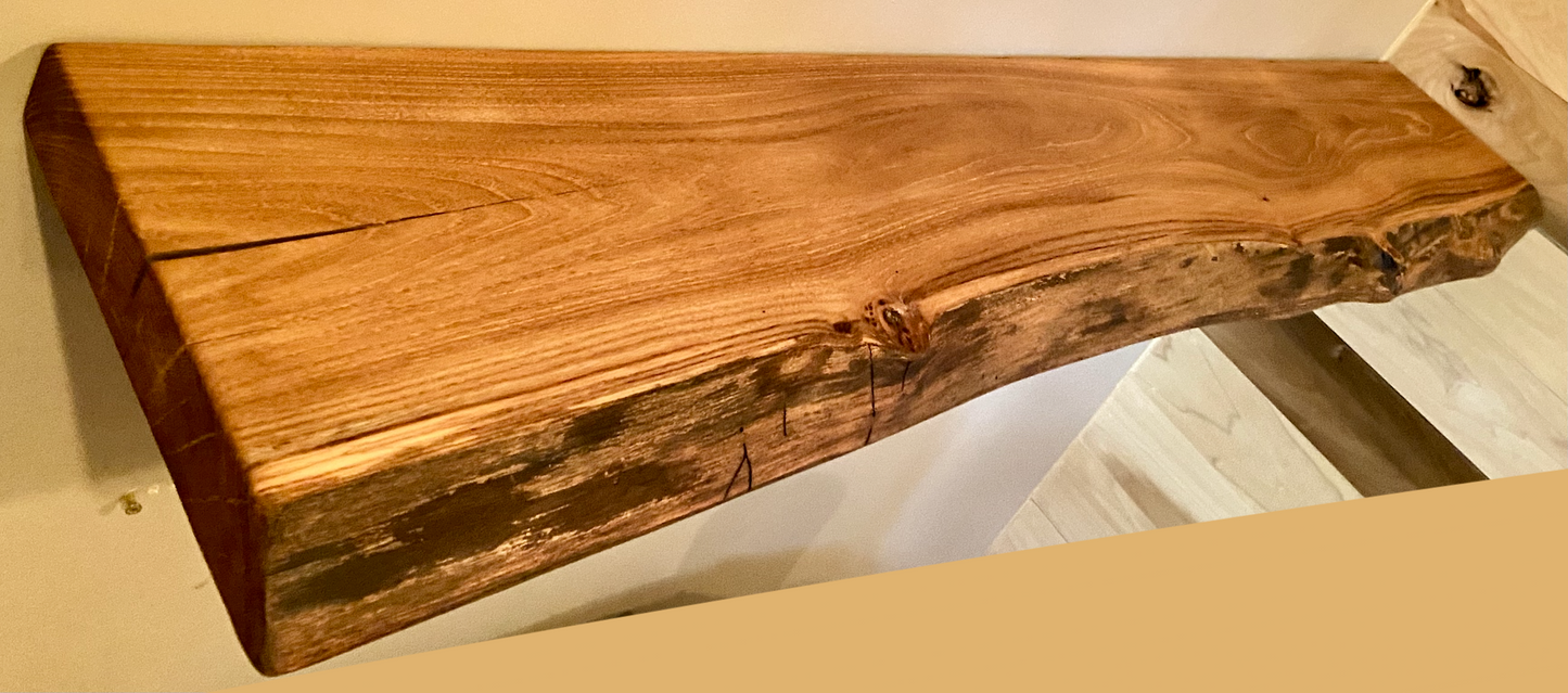Custom Narrow Live Edge English Chestnut Wood Floating Shelves