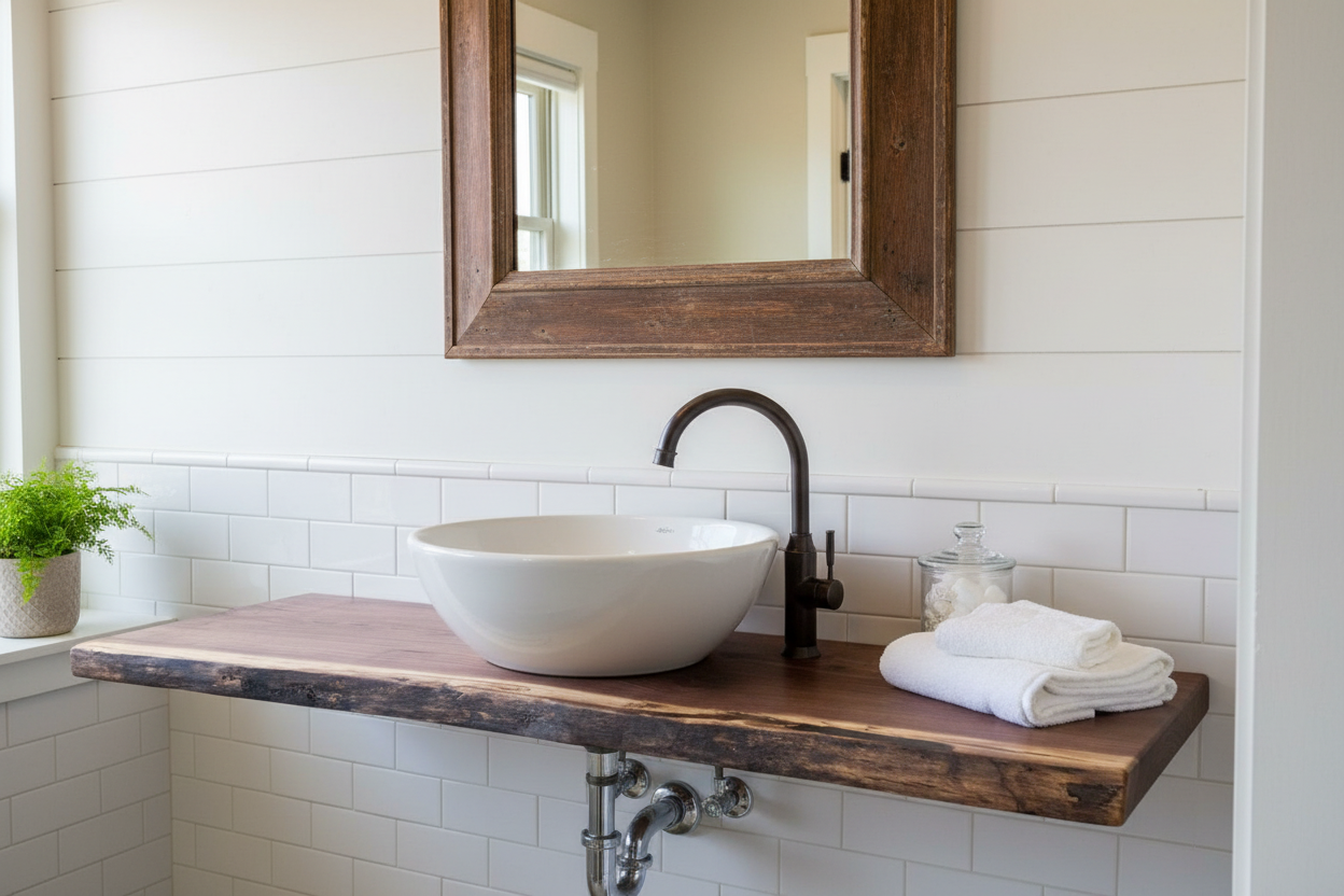 Customizable Live Edge Walnut Vanity Top | Rustic Bathroom Sink Counter