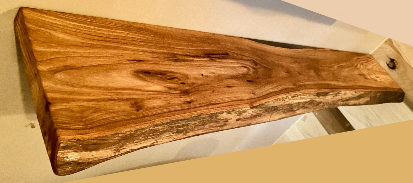 Custom Narrow Live Edge English Chestnut Wood Floating Shelves