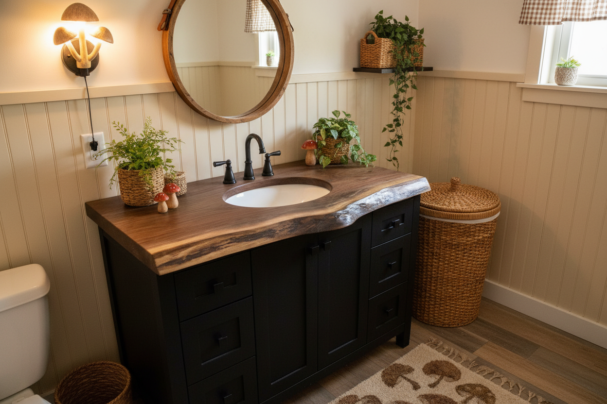 Customizable Live Edge Walnut Vanity Top | Rustic Bathroom Sink Counter