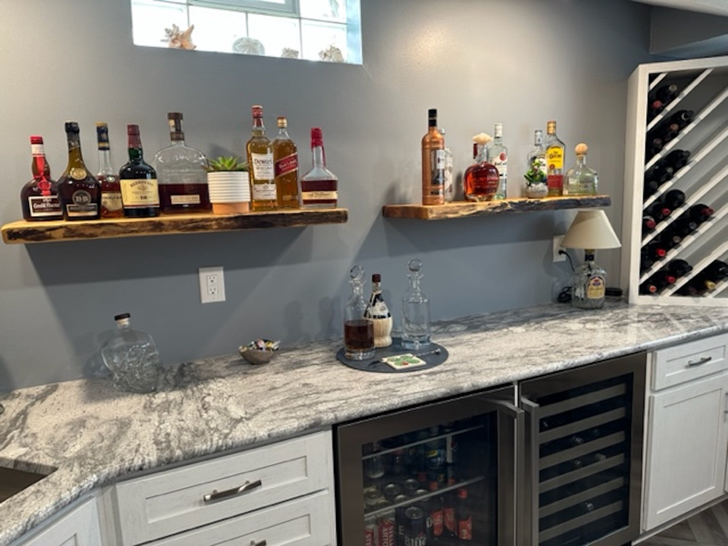 Custom Narrow Live Edge Spalted Maple Rustic Wood Floating Shelves|Ambrosia Maple Narrow Wood Wall Shelves