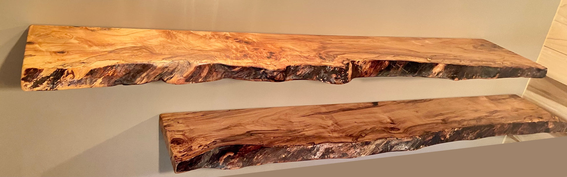 Custom Live Edge Spalted Maple Wood Floating Wall Shelves|Ambrosia Maple Rustic Live Edge Wood Shelf| Natural Ambrosia Wood Maple Live Edge 