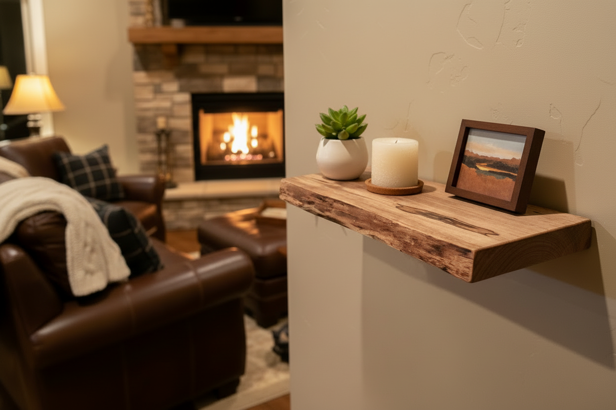 Custom Live Edge Spalted Maple Rustic Wood Floating Shelves|Ambrosia Maple Wood Wall Shelves