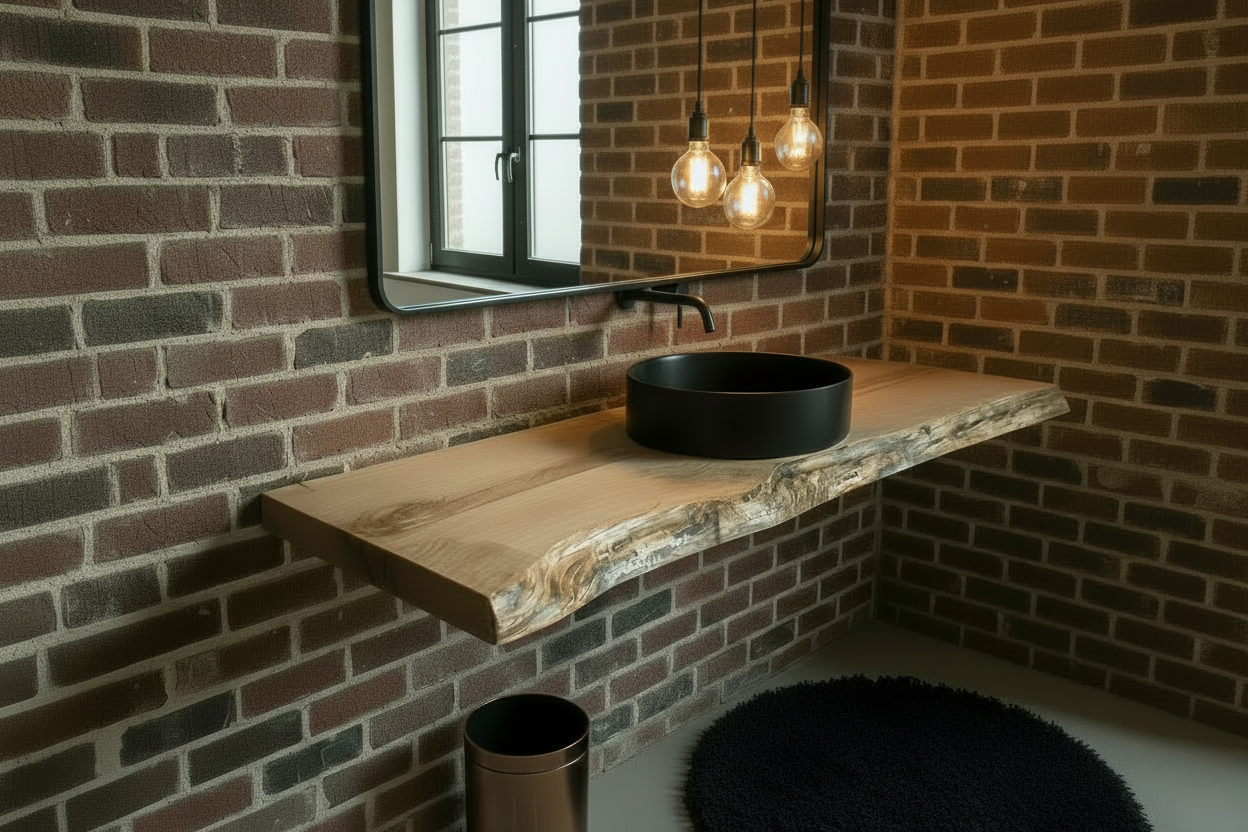 Wooden live edge spalted maple and ambrosia maple vanity slab with natural edge on a white background