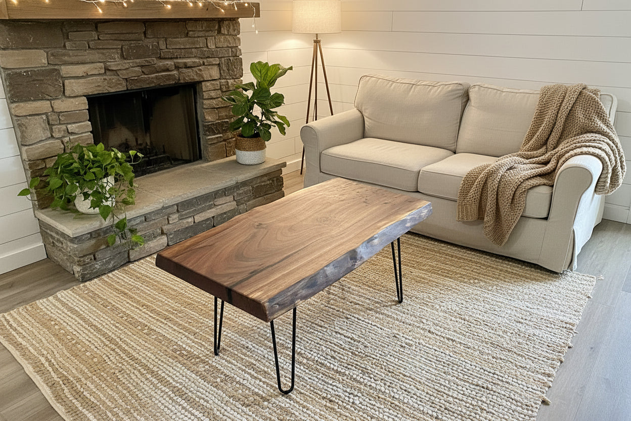 Live Edge Walnut Coffee Table | Customizable Farmhouse Wood Slab Furniture