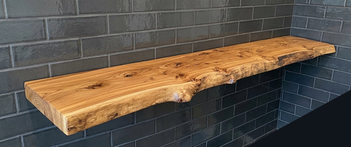 Custom Live Edge English Chestnut Wood Floating Shelves - Handmade Rustic Wall Shelves