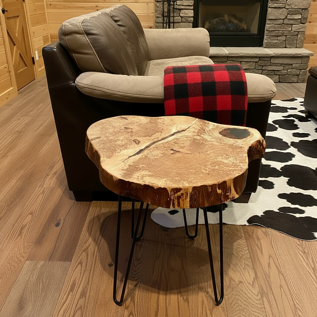 Round Live Edge Ambrosia Maple Accent Table
