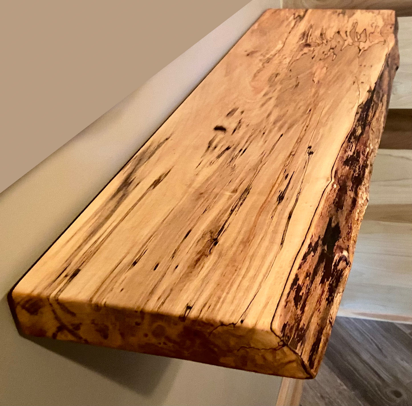 Custom Live Edge Spalted Maple Rustic Wood Floating Shelves|Ambrosia Maple Wood Wall Shelves