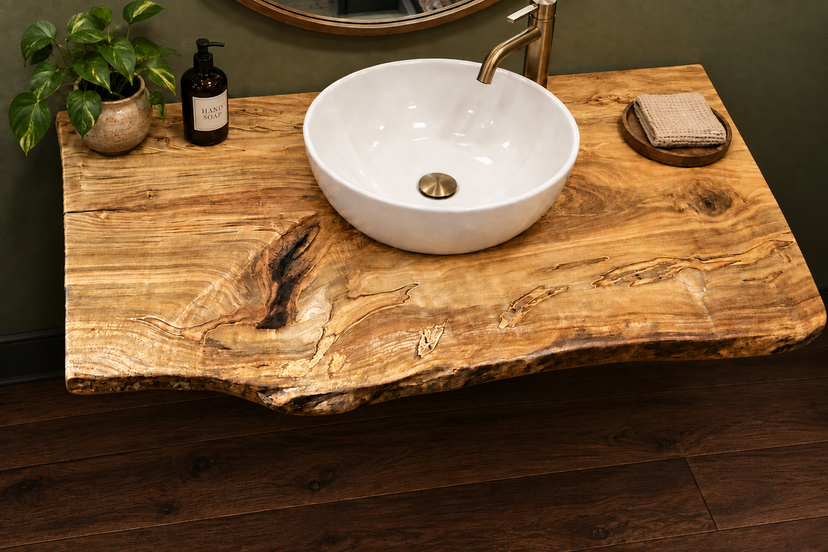 Customizable Live Edge Maple Vanity Top | Rustic Bathroom Sink Counter