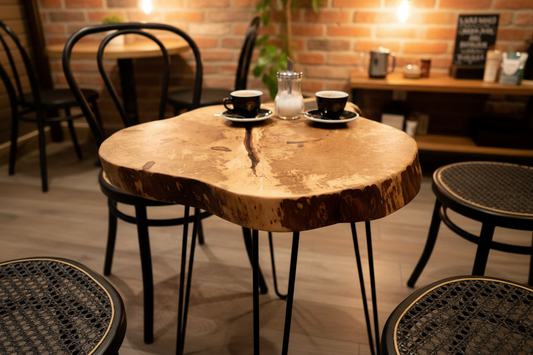 Handcrafted spalted maple live edge wood coffee table with natural, rustic grain patterns. Rustic modern farmhouse furniture made from solid hardwood.