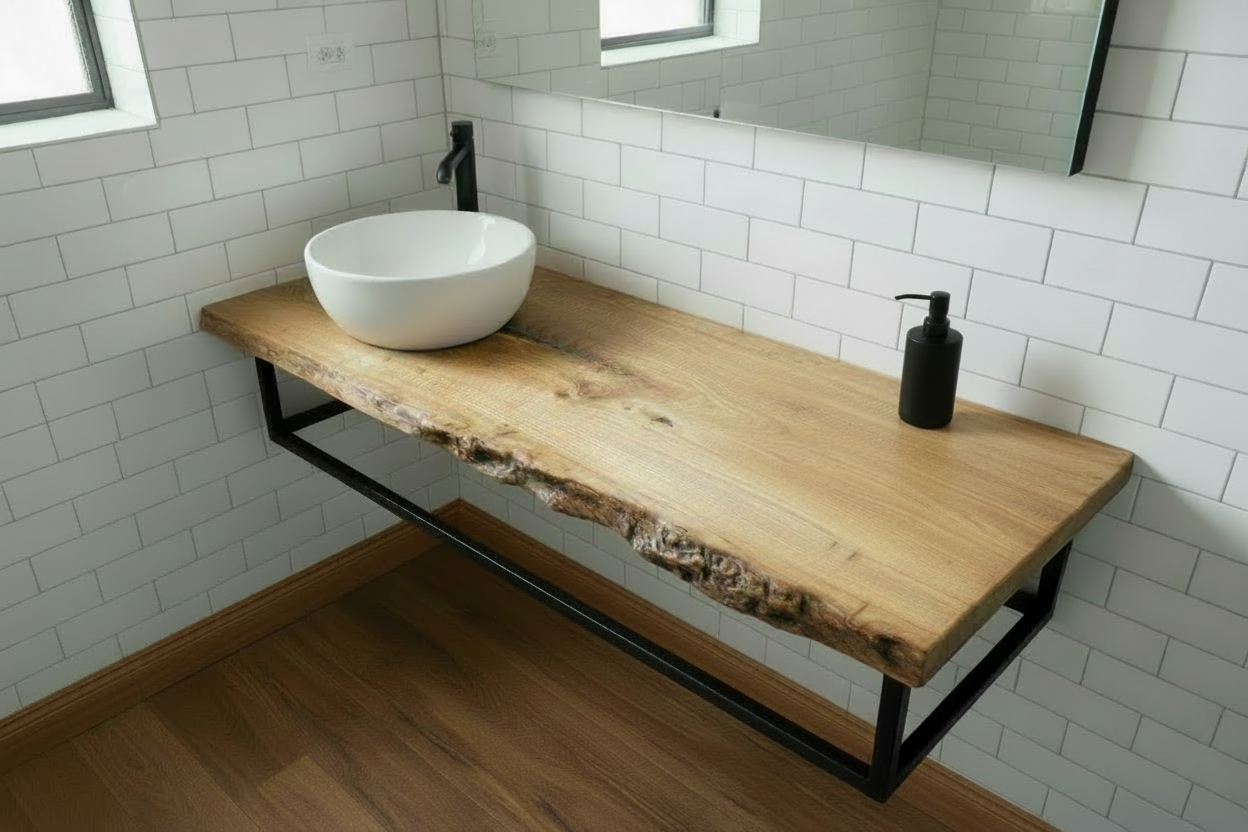 Customizable Live Edge Chestnut Vanity Top | Rustic Bathroom Sink Counter