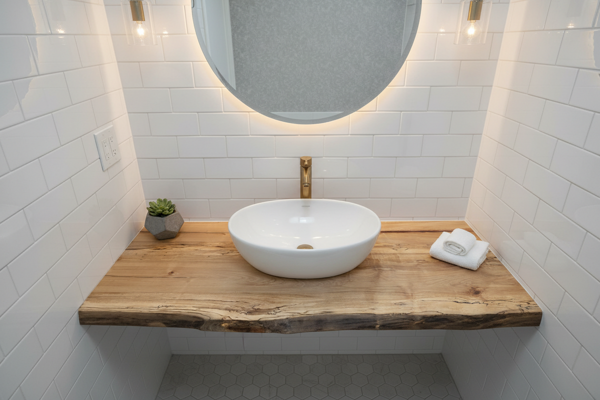 Customizable Live Edge Maple Vanity Top | Rustic Bathroom Sink Counter