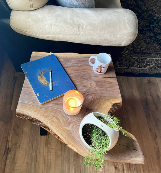 Incredibly Unique Shape Small Live Edge Black Walnut Table